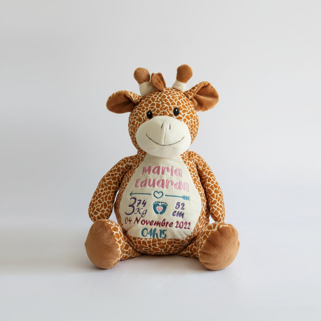 Girafe - Peluche unique personnalisé Brodé avec donnes de nais